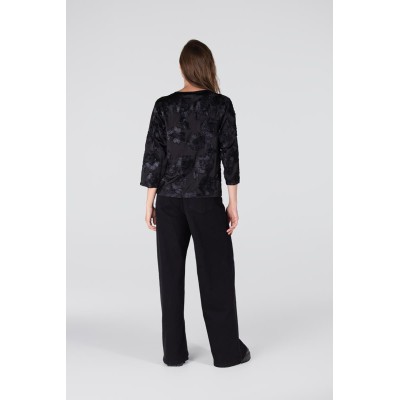 Indi blouse met 3d bloemenprint | Zwart