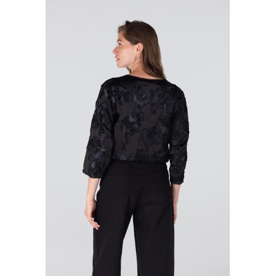 Indi blouse met 3d bloemenprint | Zwart