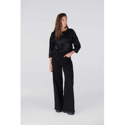 Indi blouse met 3d bloemenprint | Zwart