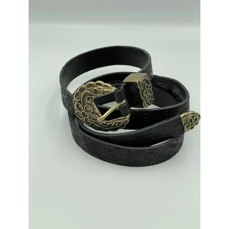25450 CHARRO BELT BLACK – Zwarte riem met Bloemmotief | ELVY