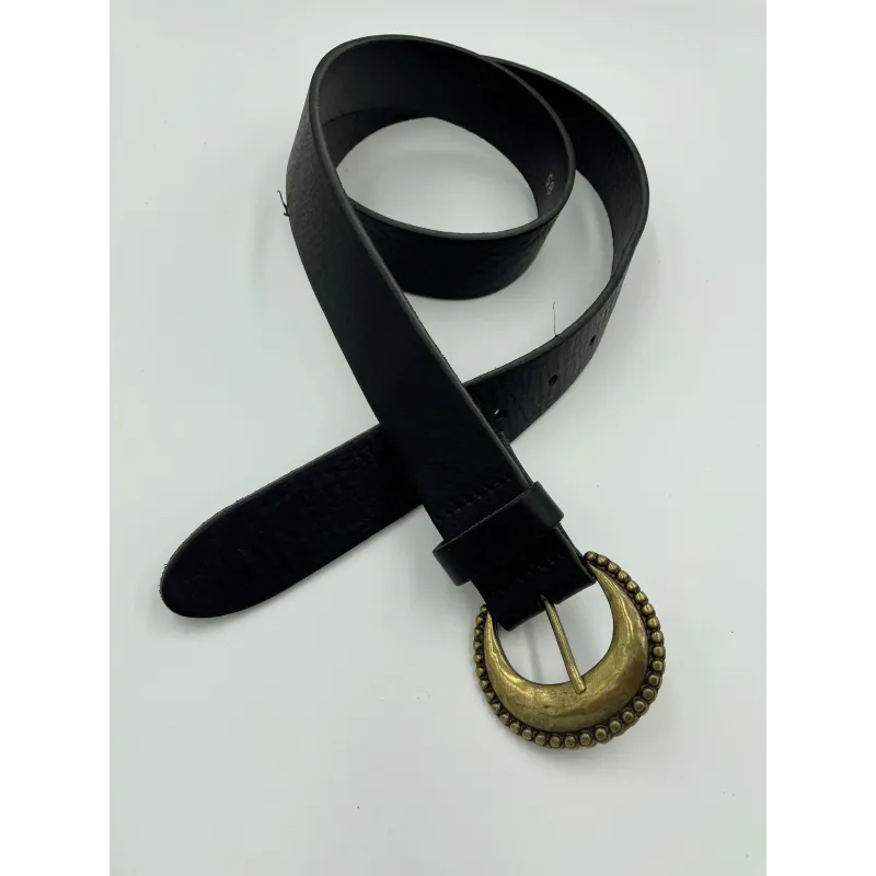 Crescent Belt Zwart - Leren Riem met Gouden Gesp | ELVY