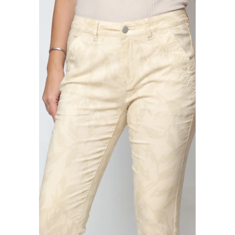 Vivian Boy - Beige skinny jeans met bloemmotief | Bianco