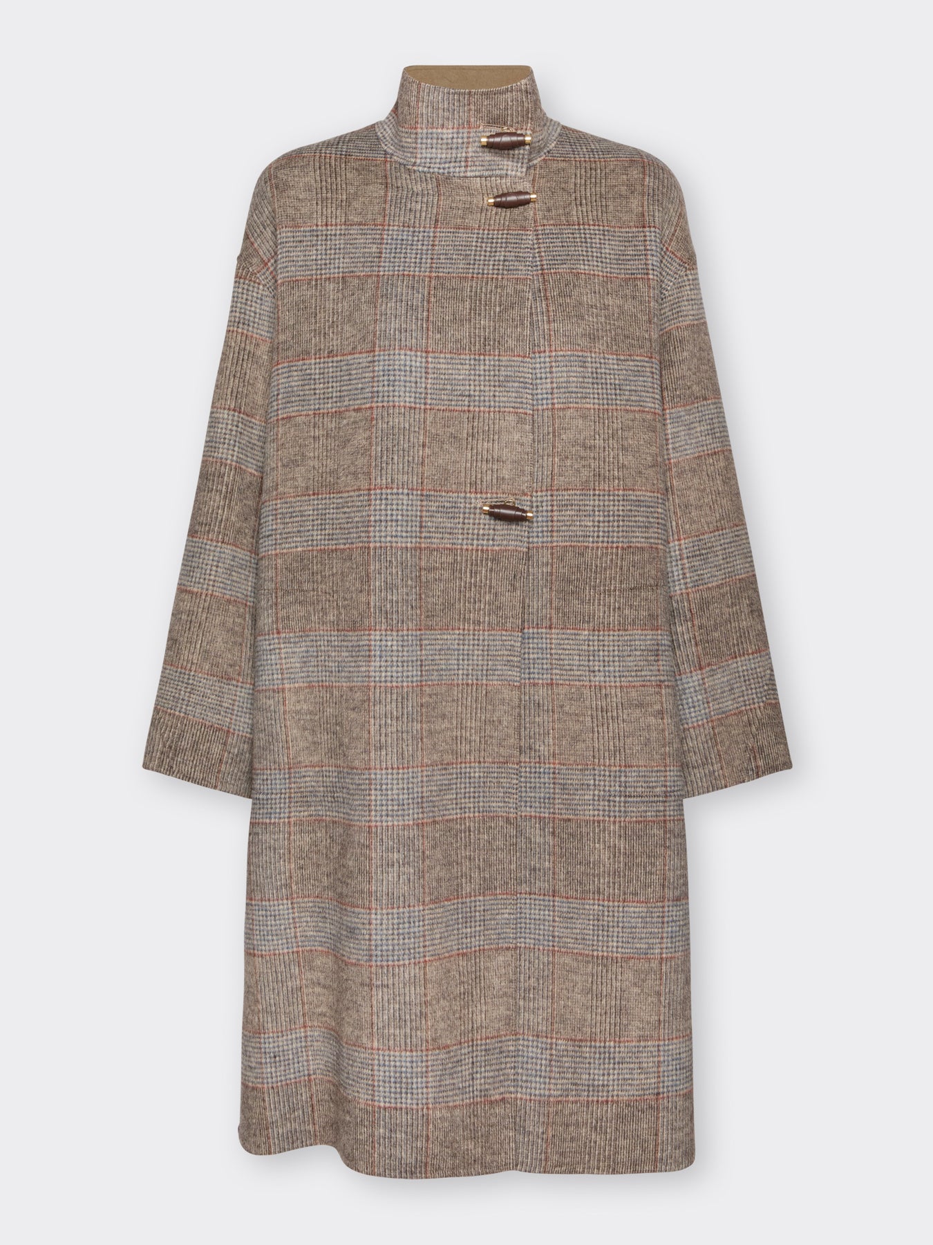 Double Wool Blend Check Coat Camel – Elena Mirò