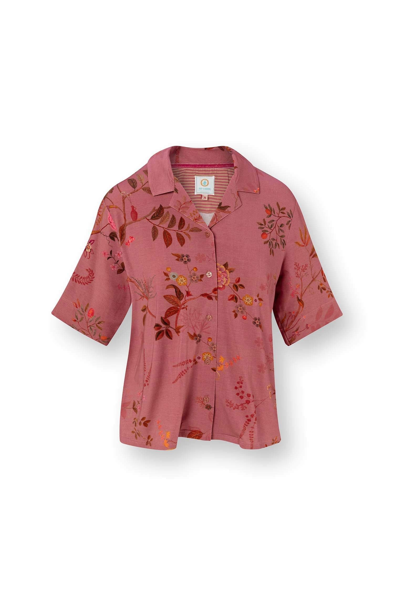 Flora Top Korte Mouw Bodhi Flower Donkerroze