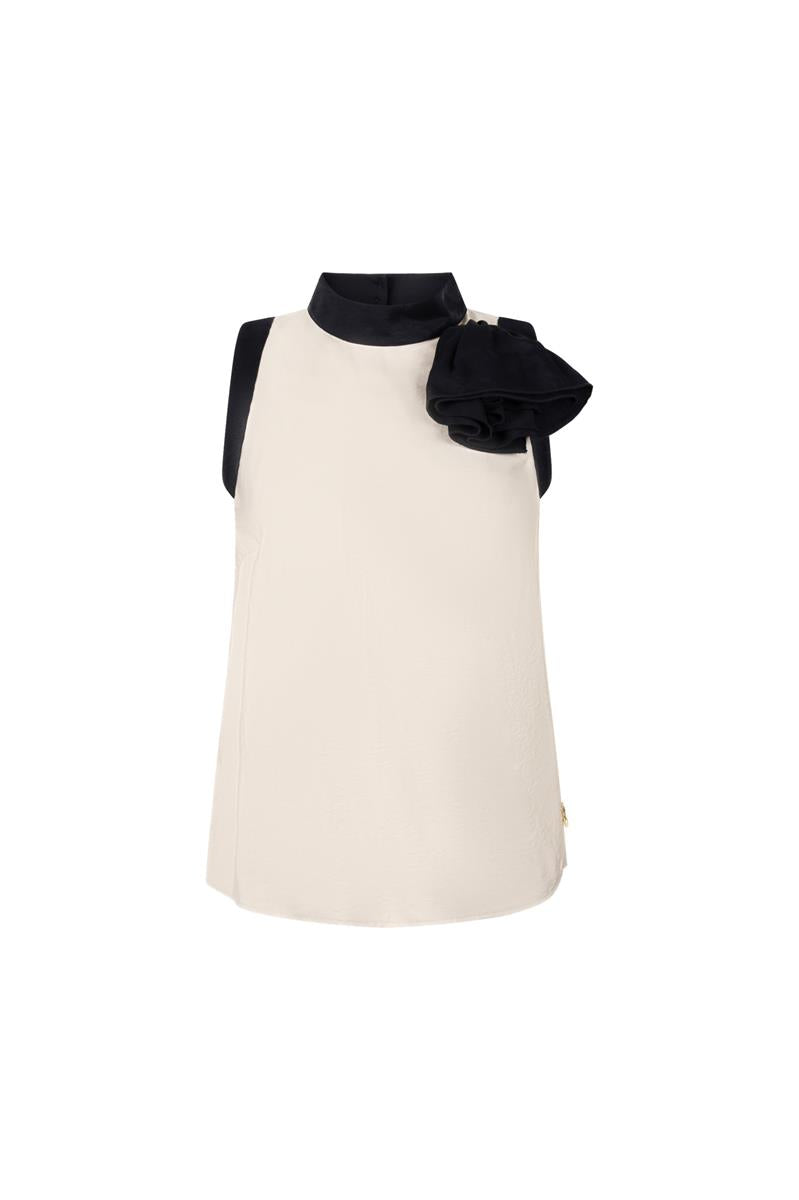Paisley mouwloze blouse – Klei / Zwart