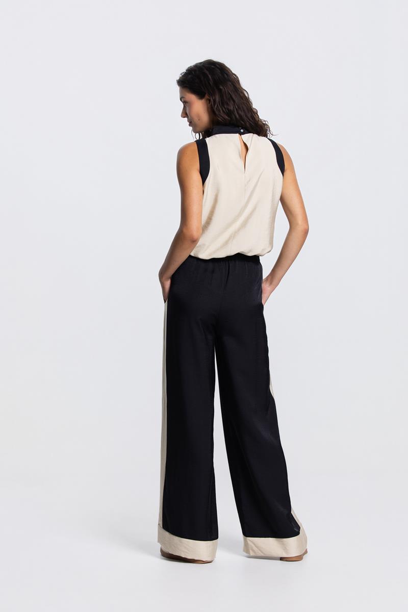 Paisley mouwloze blouse – Klei / Zwart
