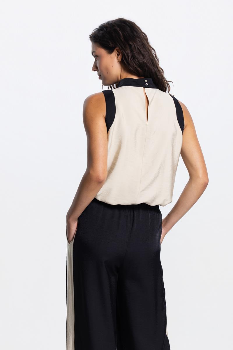 Paisley mouwloze blouse – Klei / Zwart
