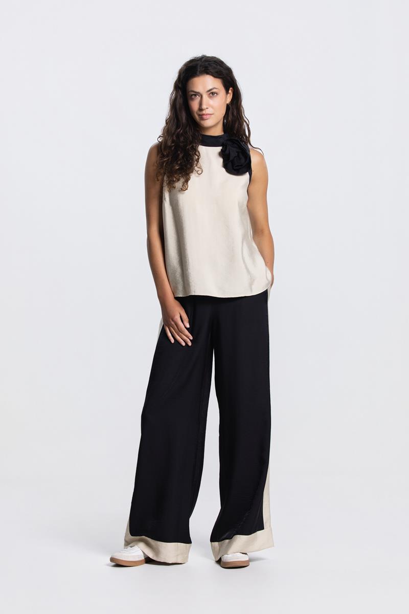 Paisley mouwloze blouse – Klei / Zwart
