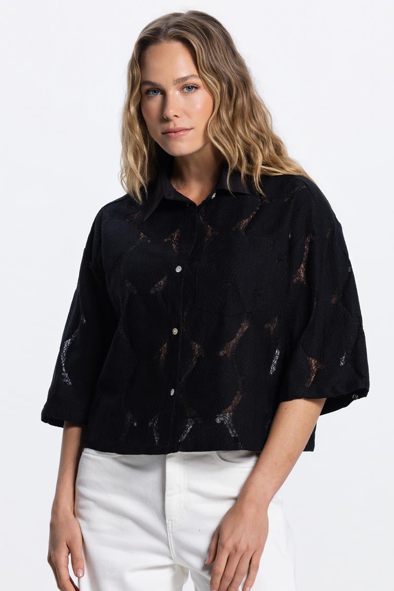 Quincey kanten blouse in Zwart