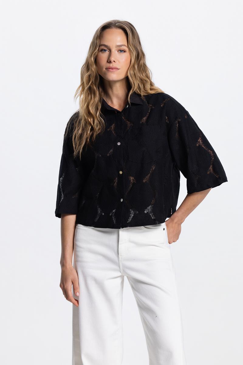 Quincey kanten blouse in Zwart