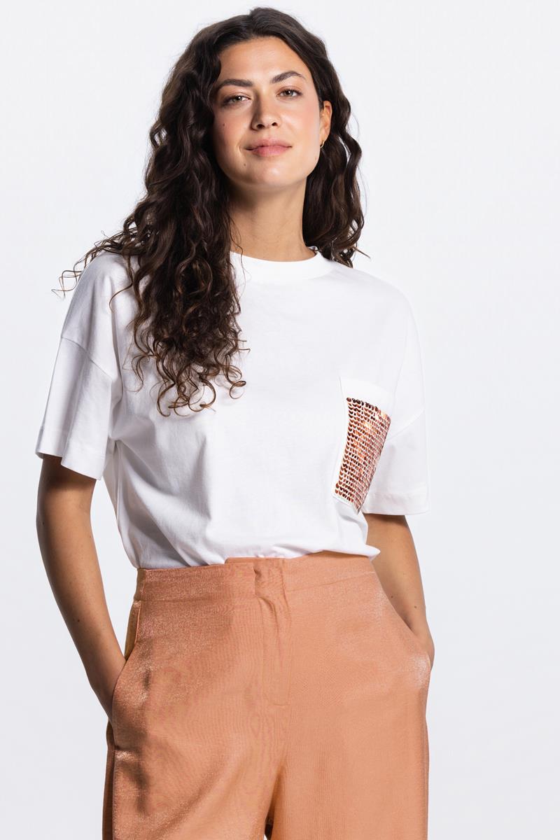 LIV T-Shirt met pailletten zakje in wit