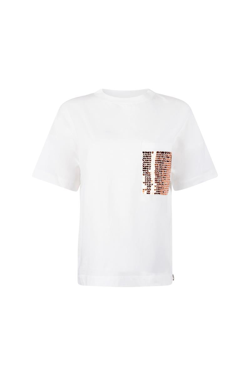 LIV T-Shirt met pailletten zakje in wit