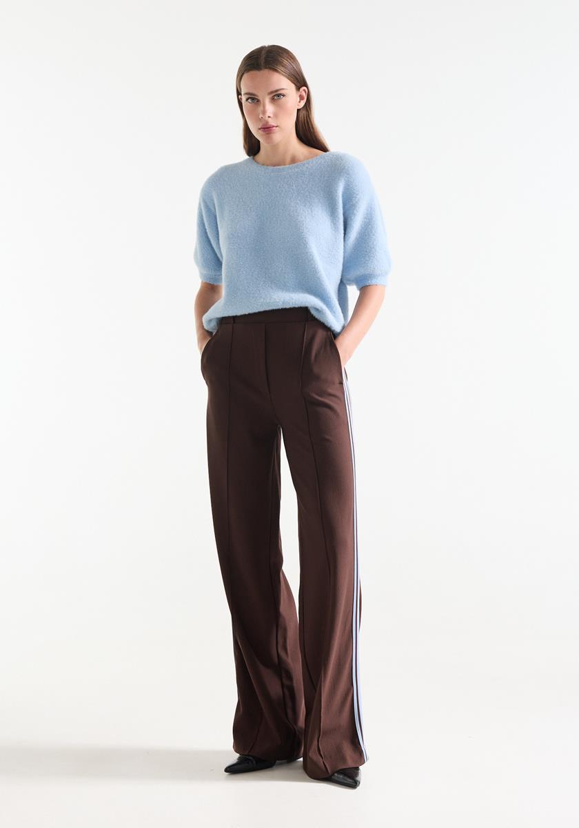 Aleid Bruine pantalon met streepdetail