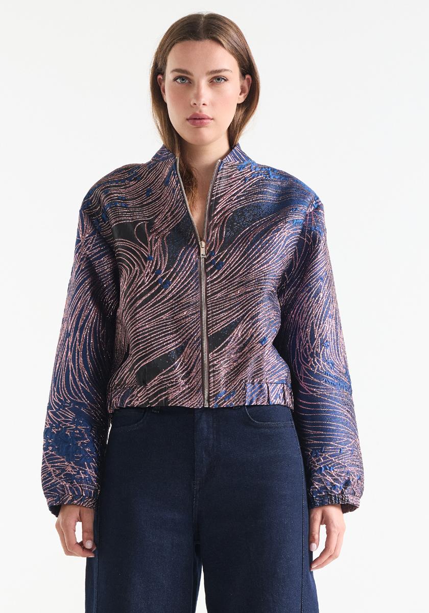 Aster Blauw jasje met glanzend dessin