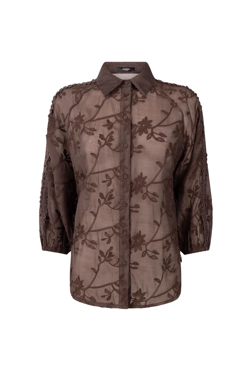 Bisa Bruine blouse met bloemenborduursel