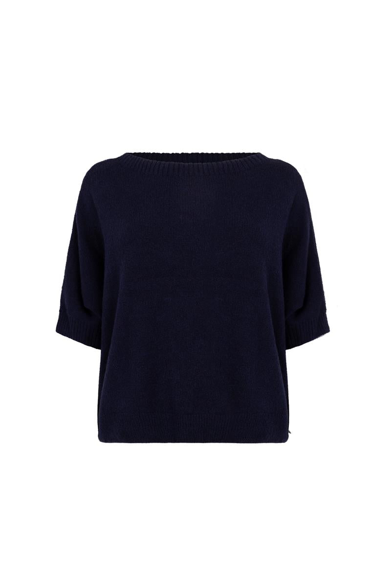 Dacota Donkerblauw trui met korte mouwen en zachte knitstructuur