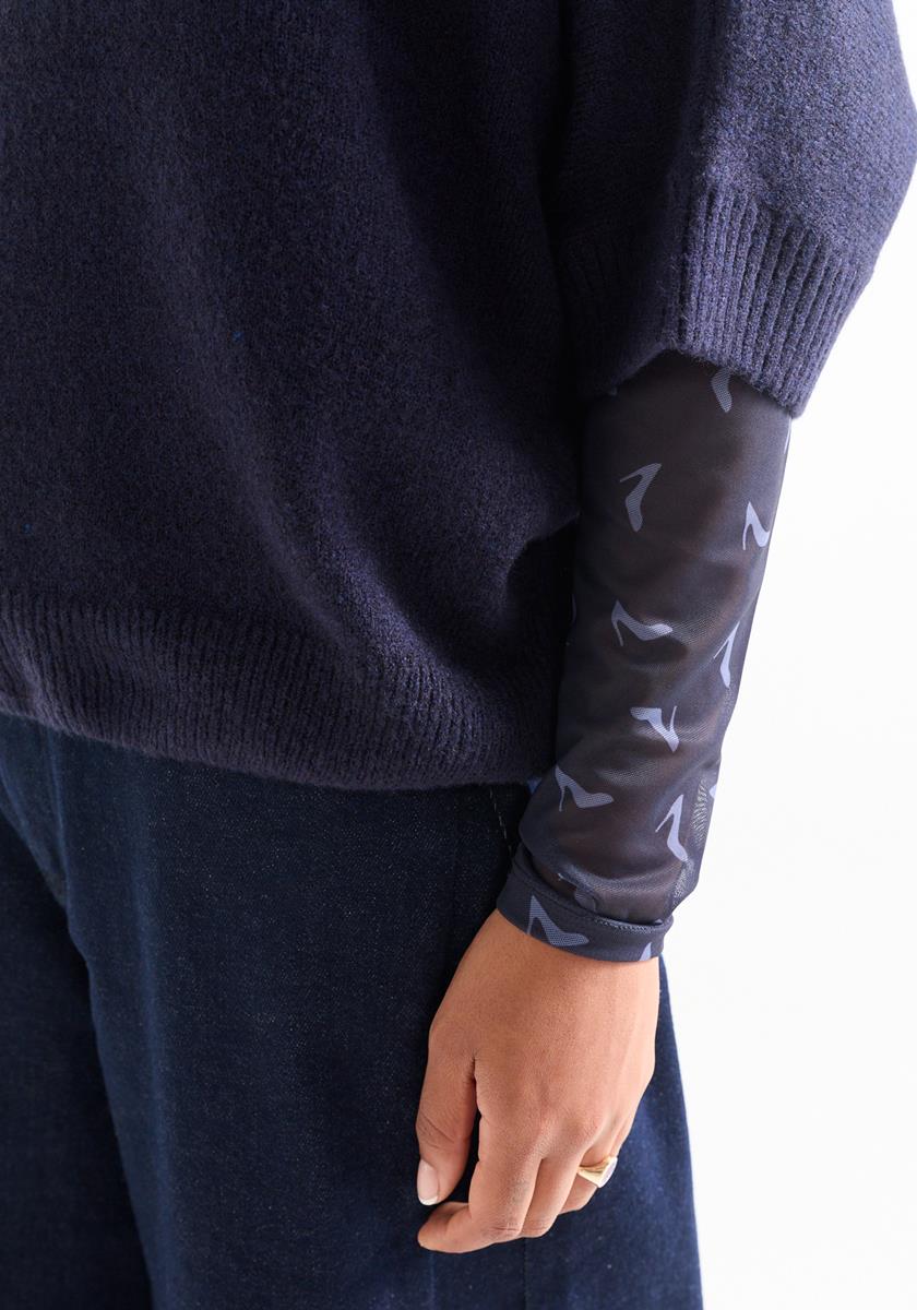 Dacota Donkerblauw trui met korte mouwen en zachte knitstructuur