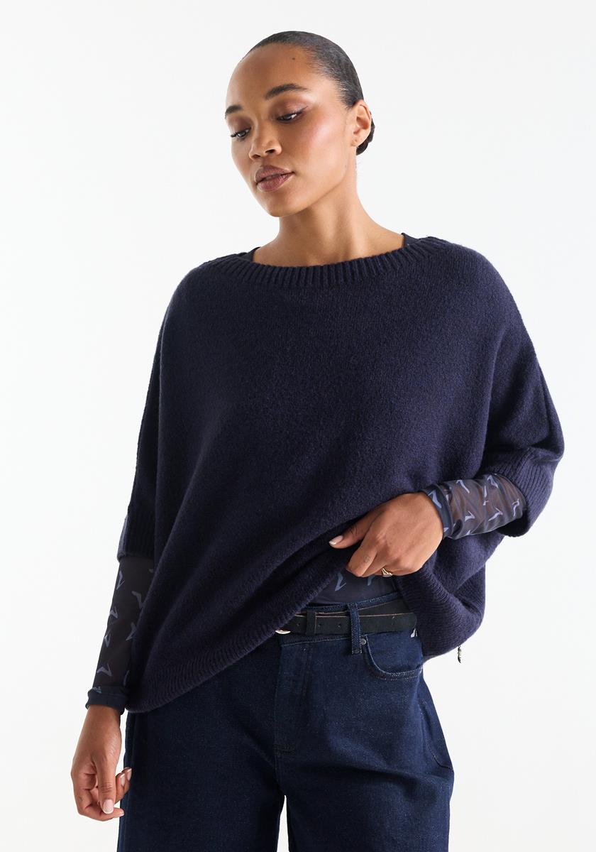Dacota Donkerblauw trui met korte mouwen en zachte knitstructuur
