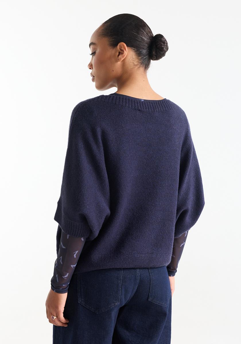 Dacota Donkerblauw trui met korte mouwen en zachte knitstructuur