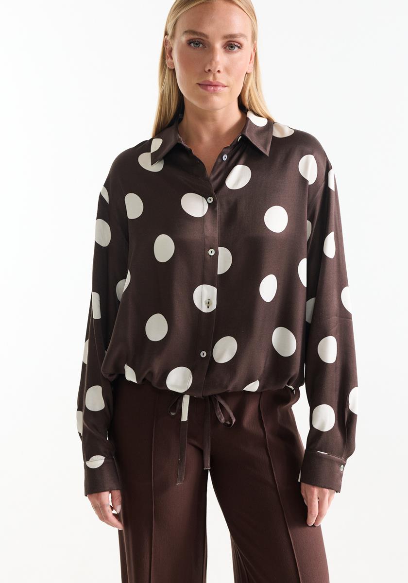 Dot Donkerbruine blouse met witte dots