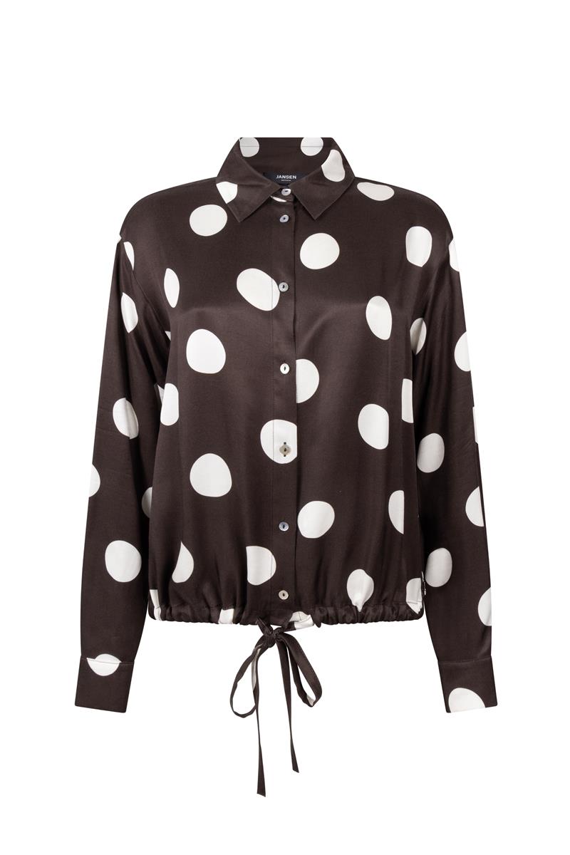 Dot Donkerbruine blouse met witte dots