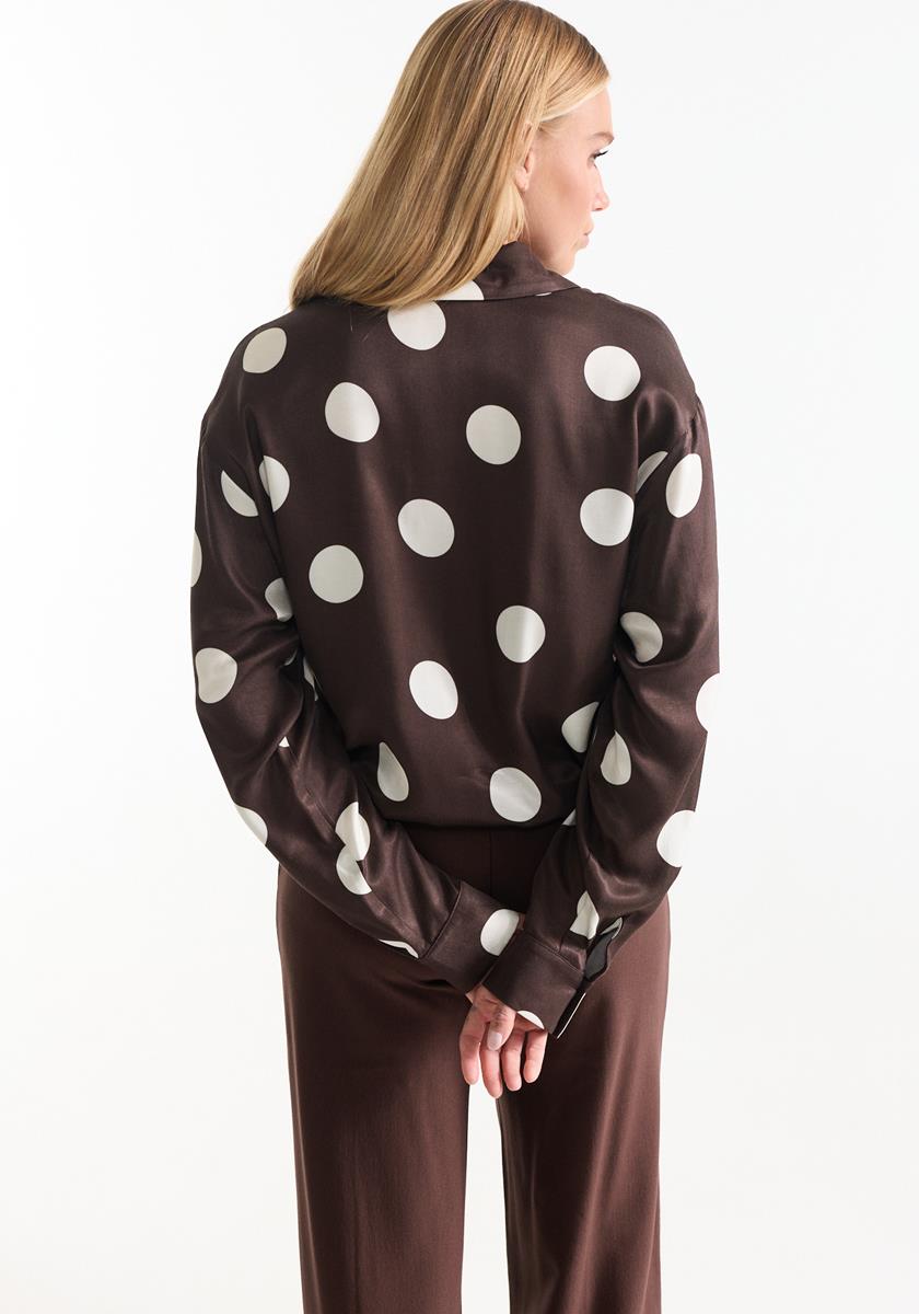 Dot Donkerbruine blouse met witte dots
