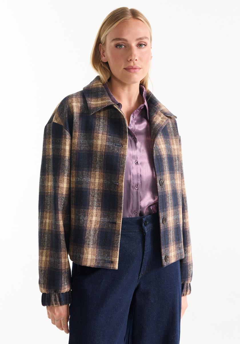 Jackie Korte geruite jas in camel