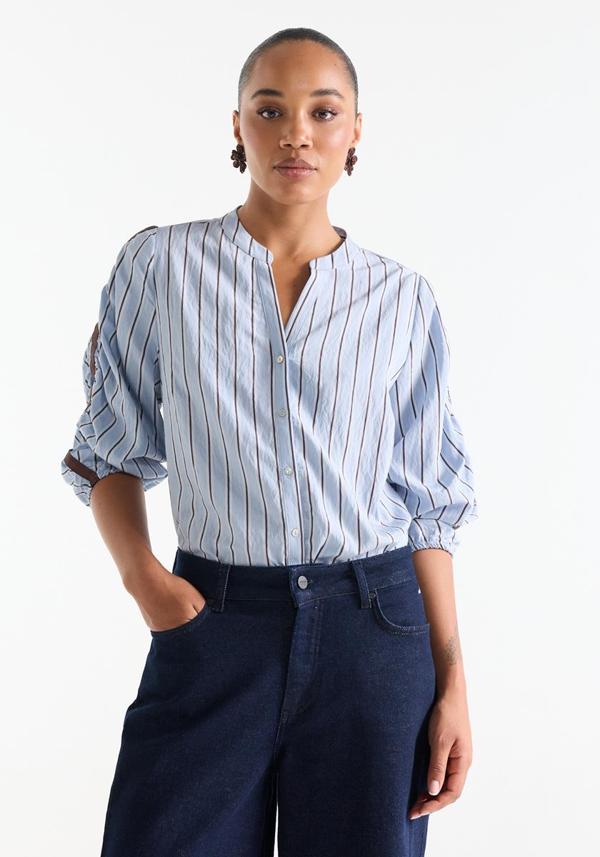 Leah Lichtblauwe gestreepte blouse