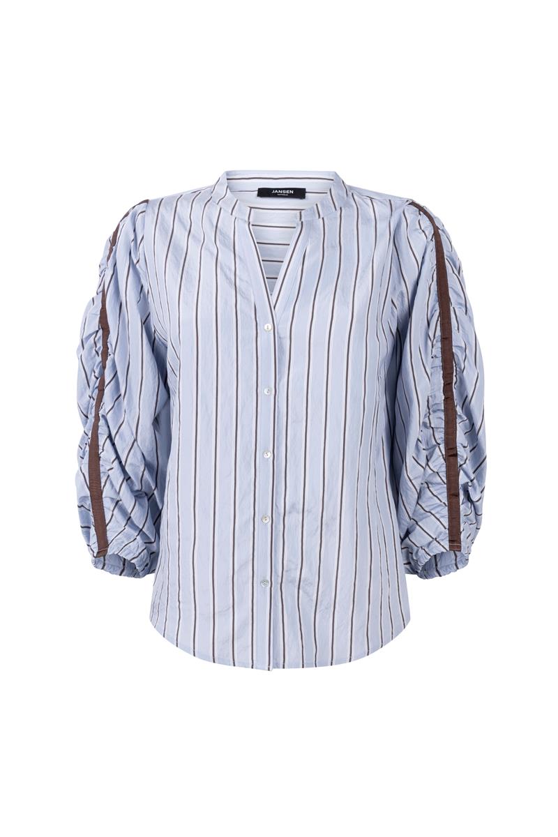 Leah Lichtblauwe gestreepte blouse