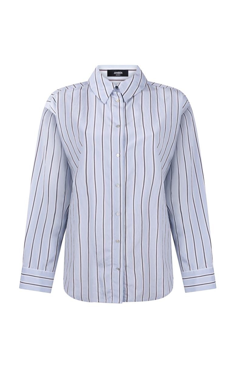 Livia Lichtblauwe gestreepte blouse met strikdetail