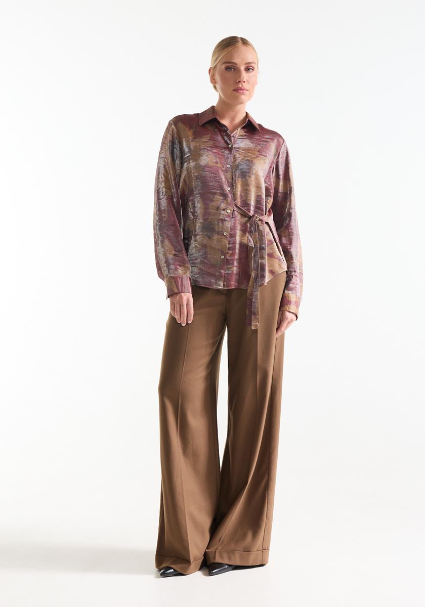 Blouse met botanische print in camel en rood