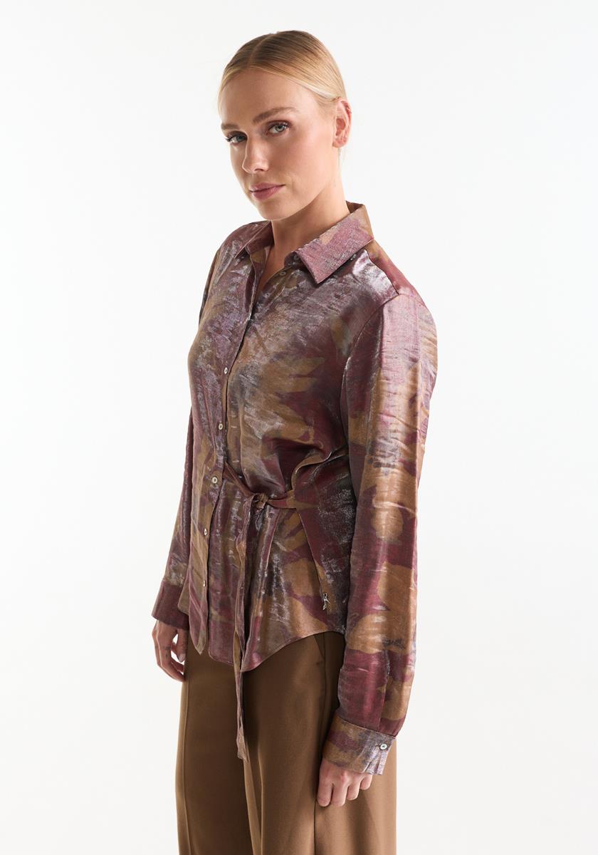 Blouse met botanische print in camel en rood