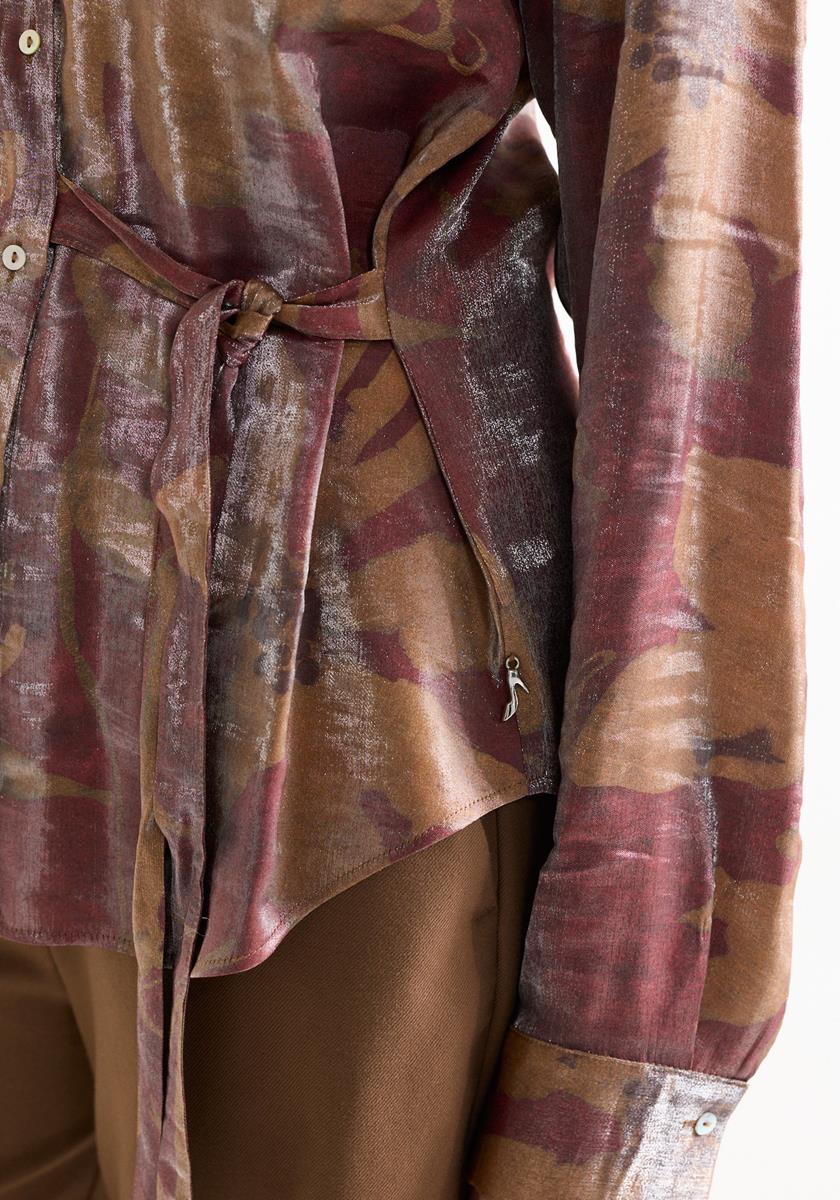 Blouse met botanische print in camel en rood