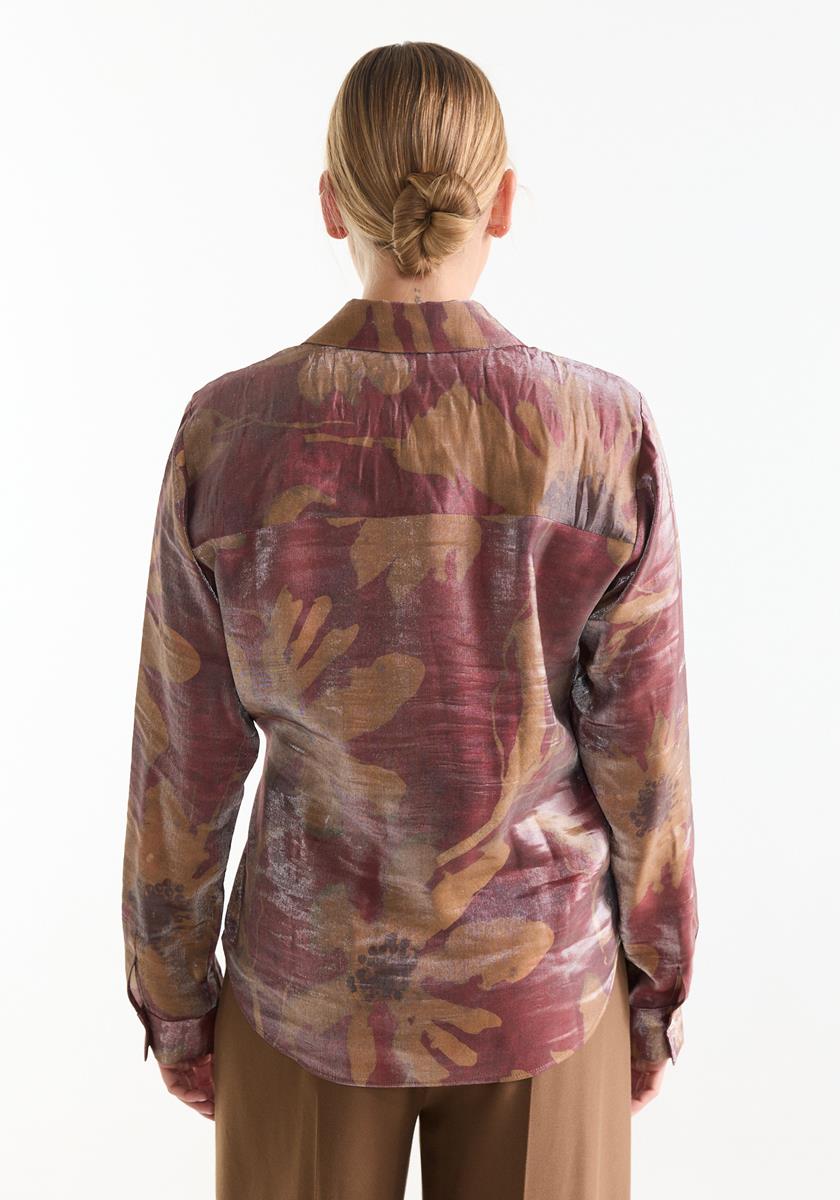 Blouse met botanische print in camel en rood