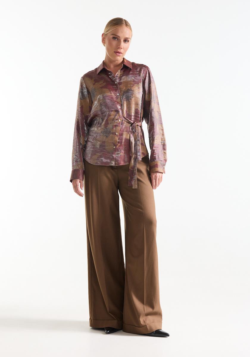Blouse met botanische print in camel en rood
