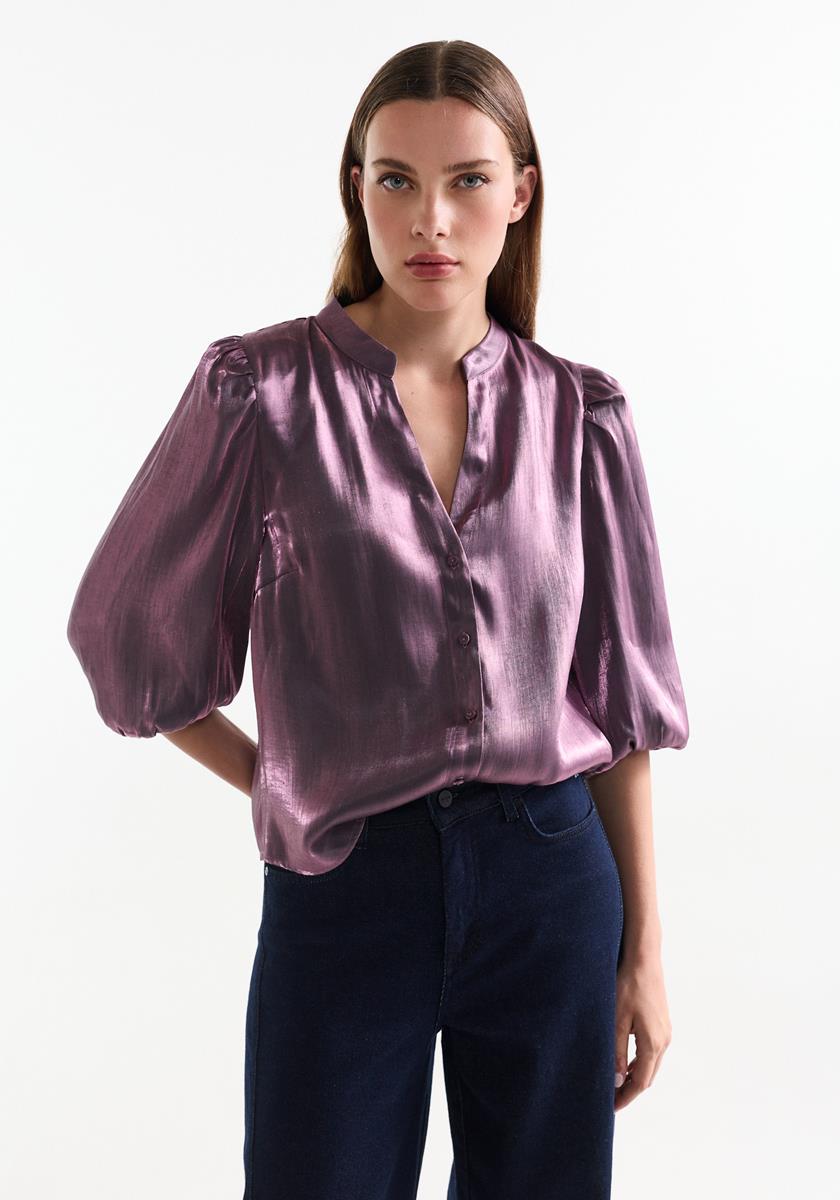 Bo Paarse glanzende blouse
