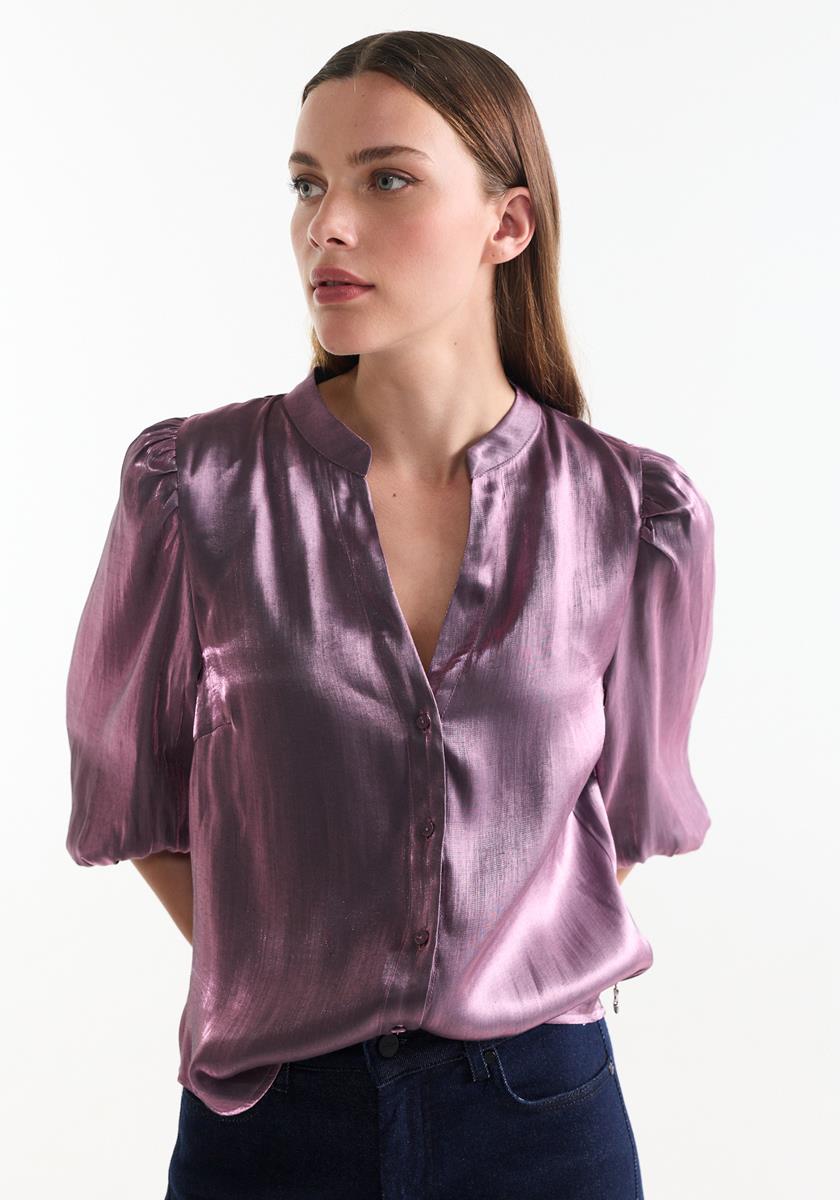 Bo Paarse glanzende blouse