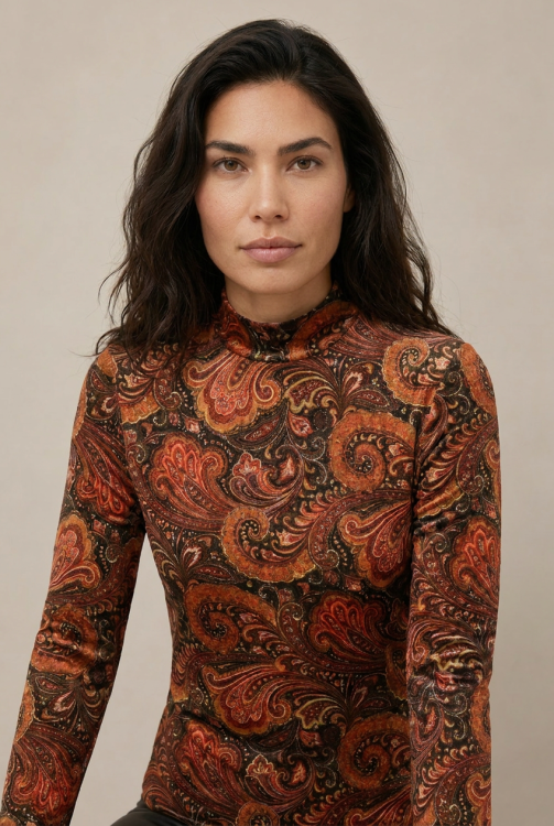 7989 - Col Print Paisley cognac