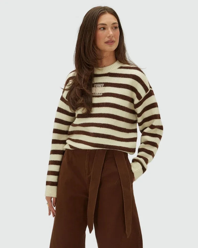 JV-IZE oversized trui met strepen - brown stripe