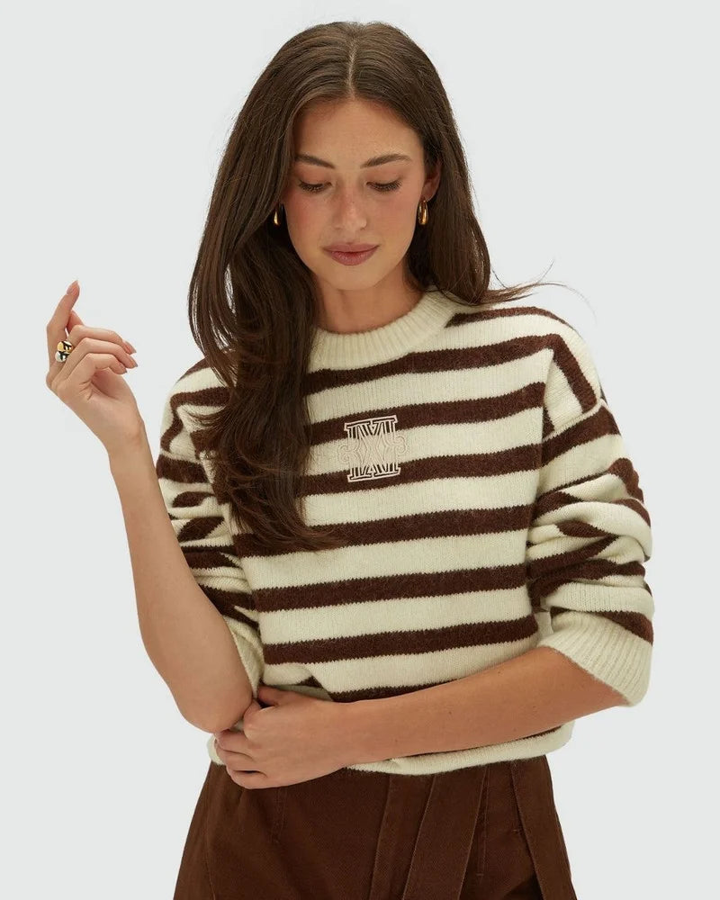 JV-IZE oversized trui met strepen - brown stripe
