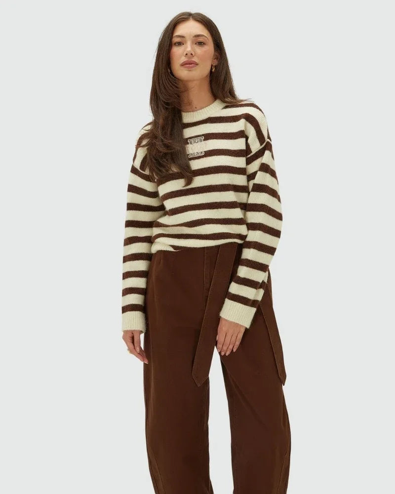 JV-IZE oversized trui met strepen - brown stripe