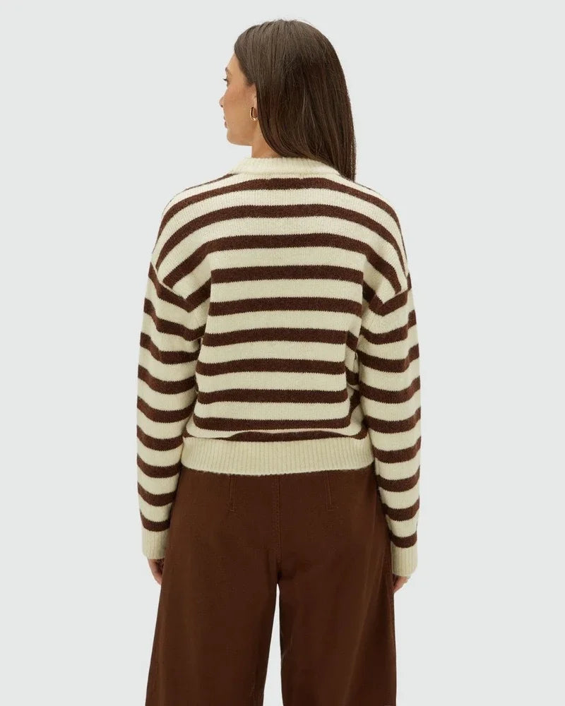 JV-IZE oversized trui met strepen - brown stripe