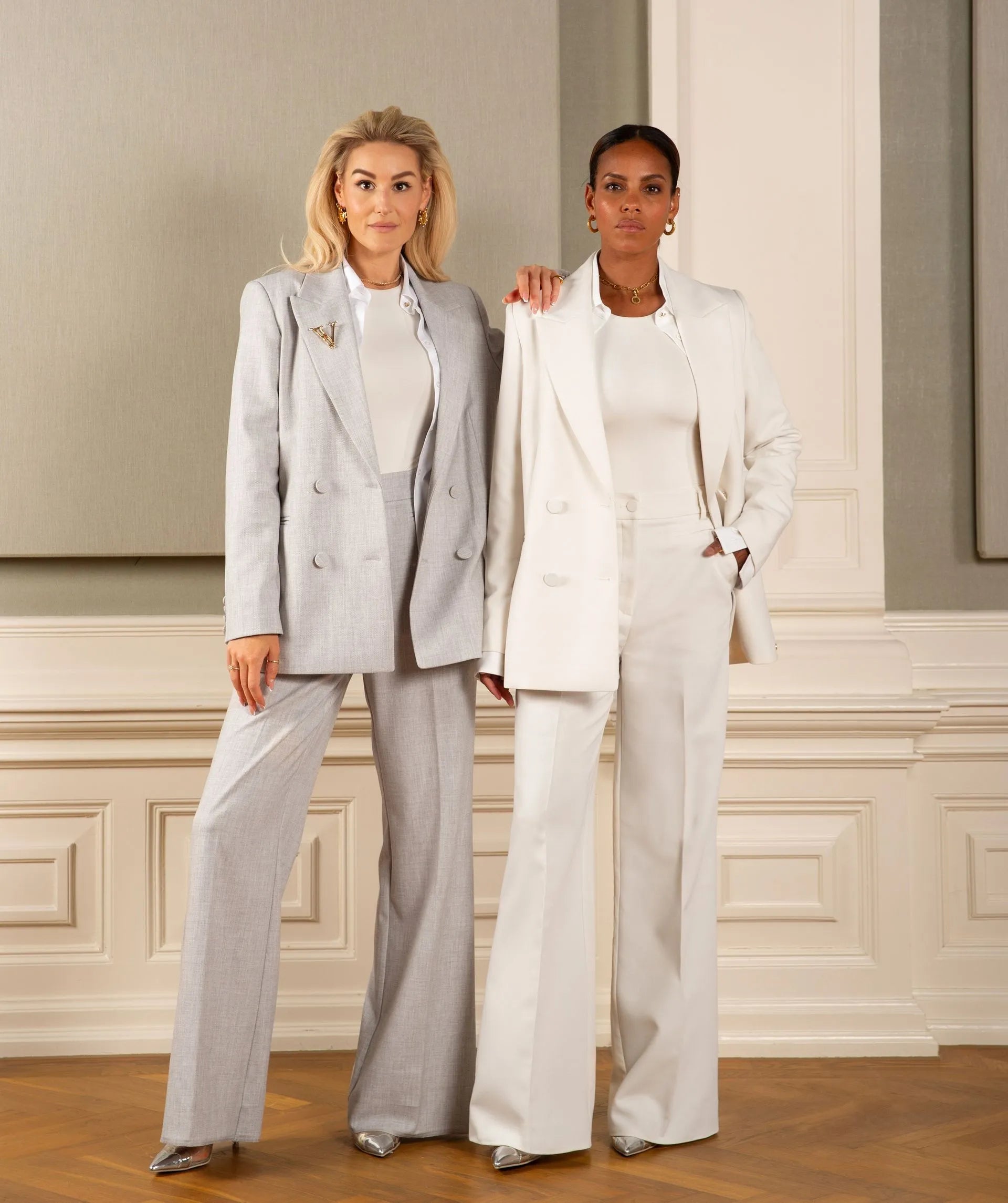 JV KATE high rise wide leg pantalon - light grey melange