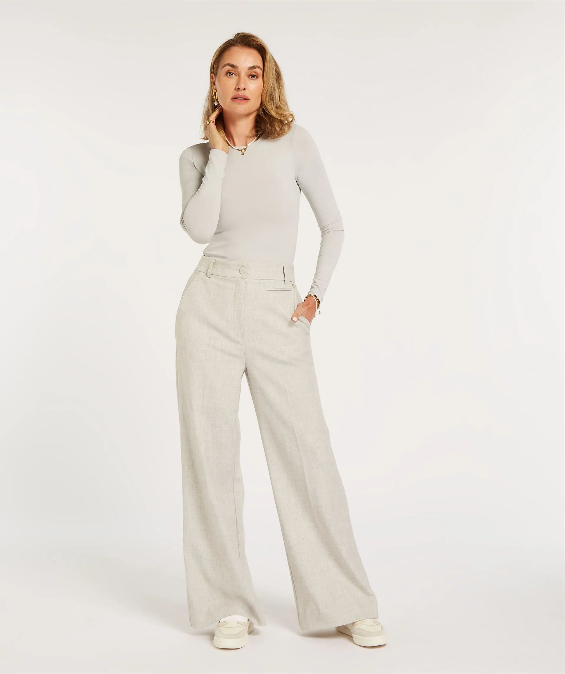 JV KATE high rise wide leg pantalon - light grey melange