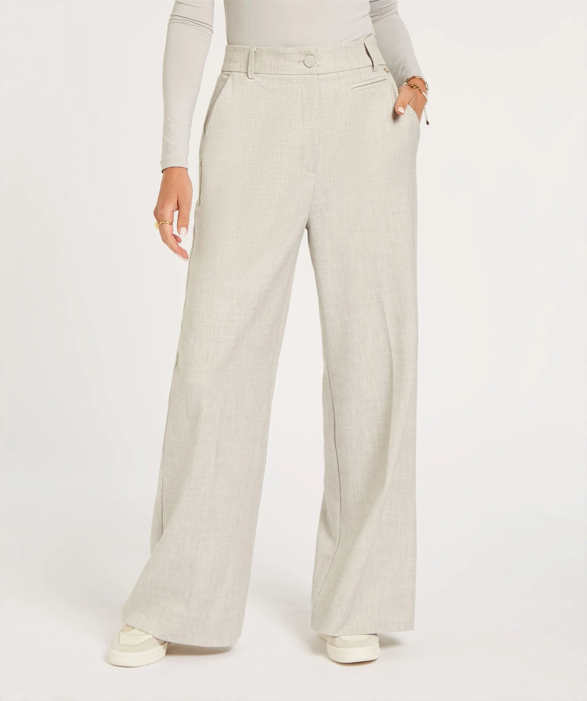 JV KATE high rise wide leg pantalon - light grey melange