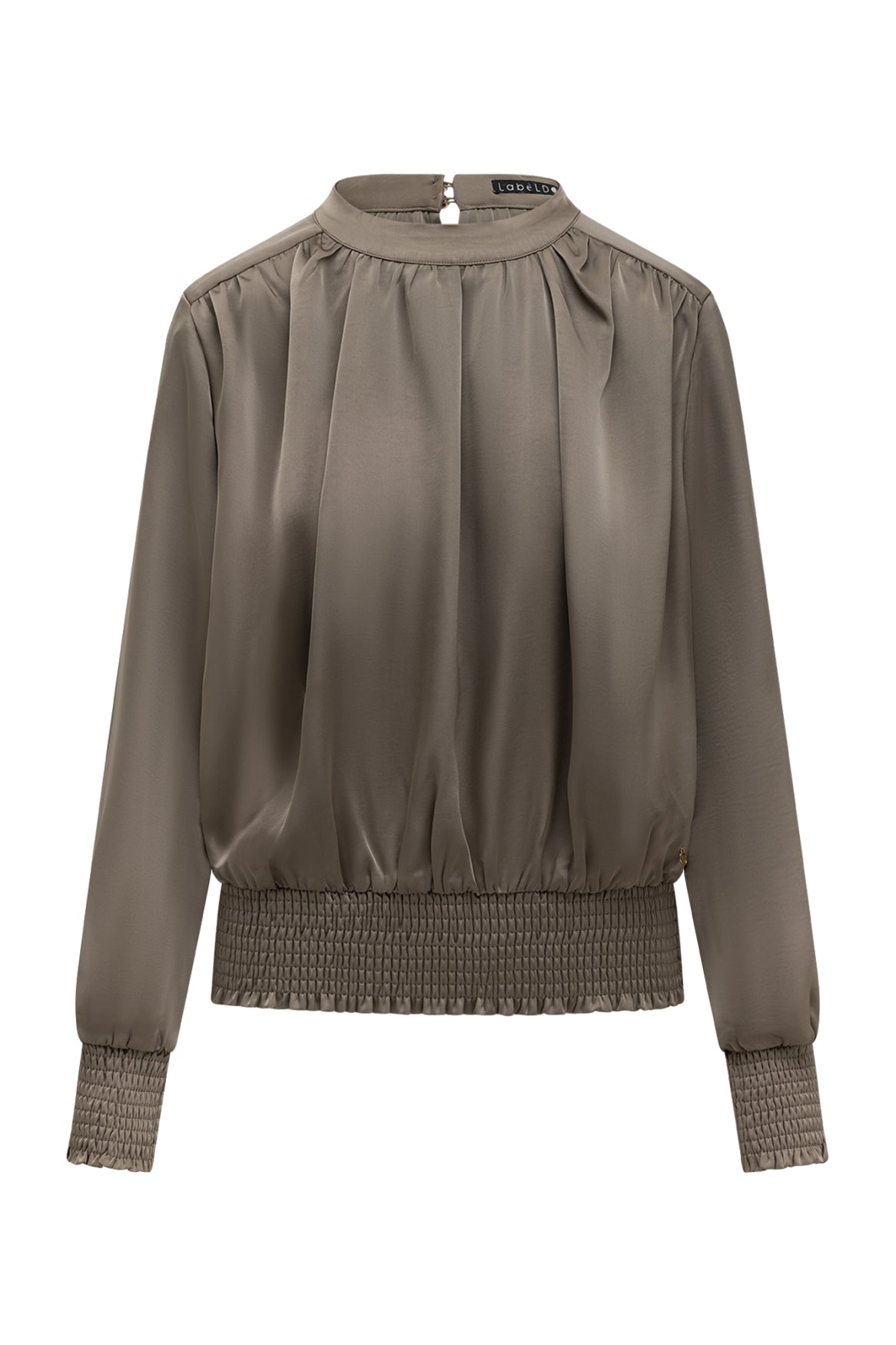 Satijnen blouse met gesmockte boorden
