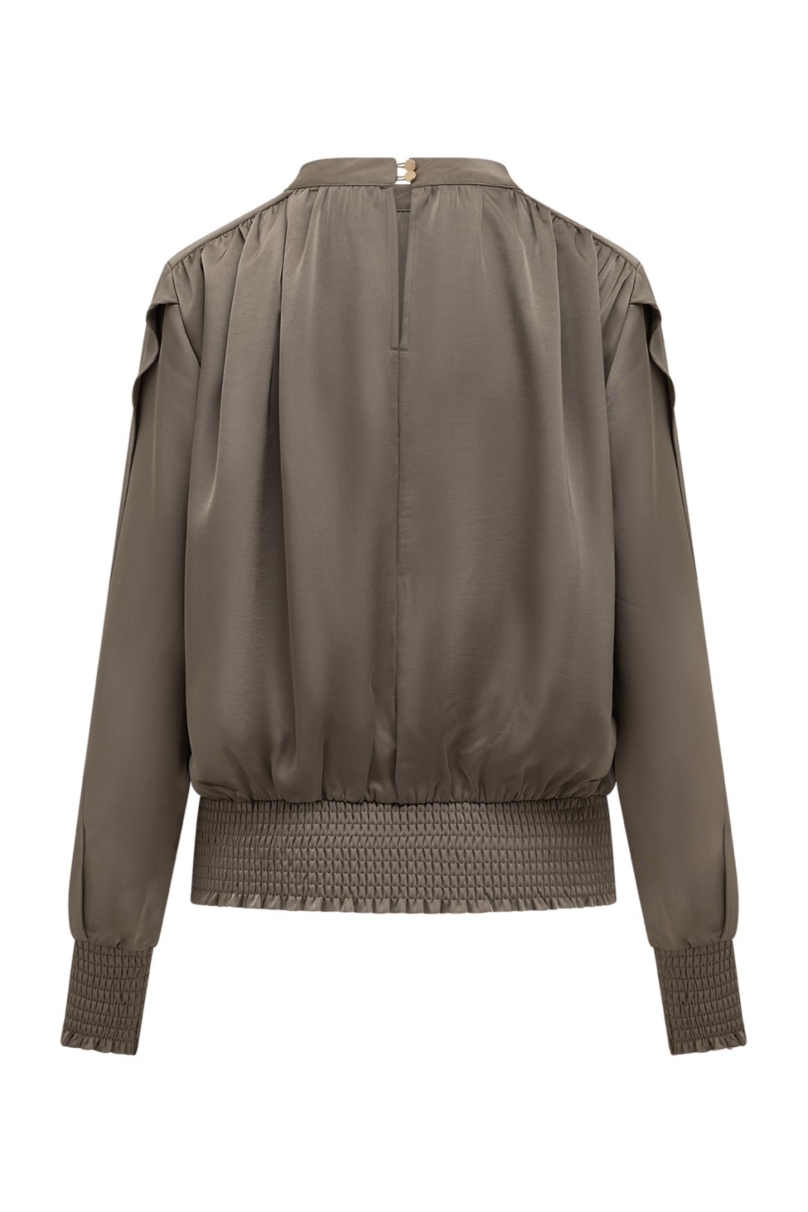 Satijnen blouse met gesmockte boorden