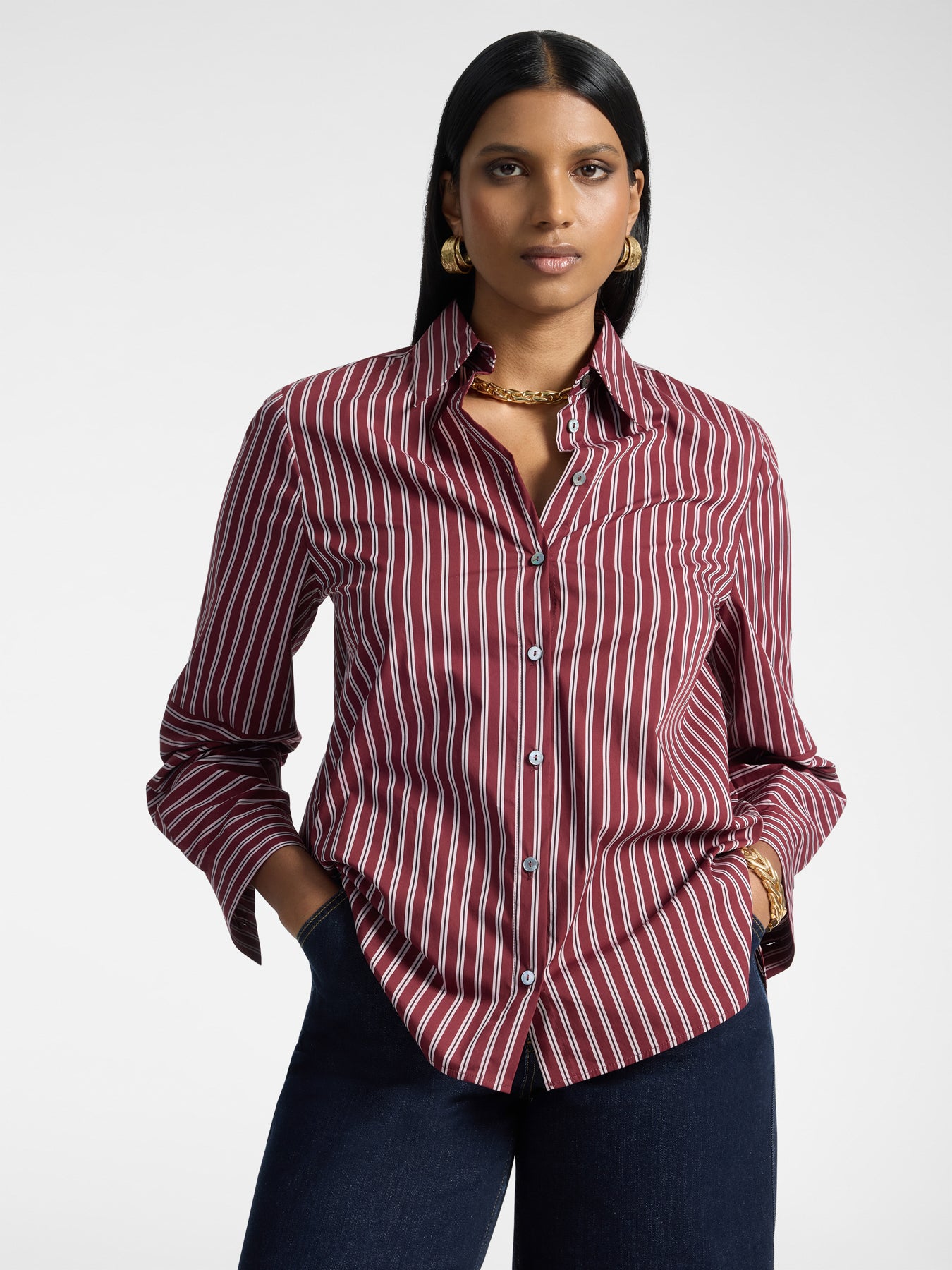 Gestreept katoenen blend shirt