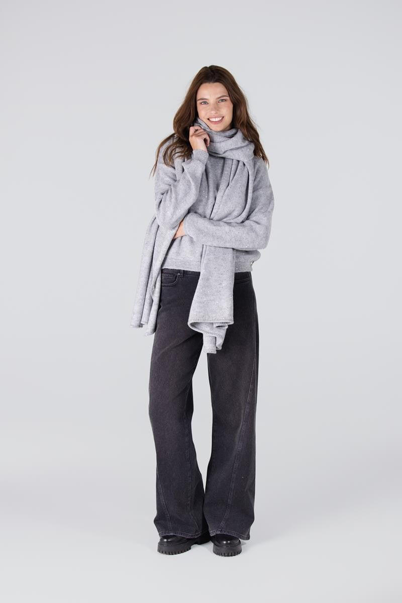 Bizzy statemant sjaal met glitter | Grijs