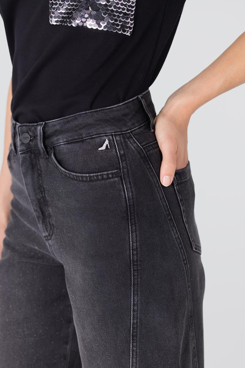 Evy wide leg jeans met glitter | Antraciet denim